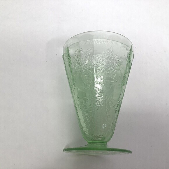 VINTAGE Jeannette‎ Glass Poinsettia 1930 Green Depression Uranium Footed Tumbler - Picture 8 of 10